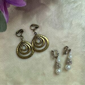 Gold and Silver Pearl Dangling Earrings Set